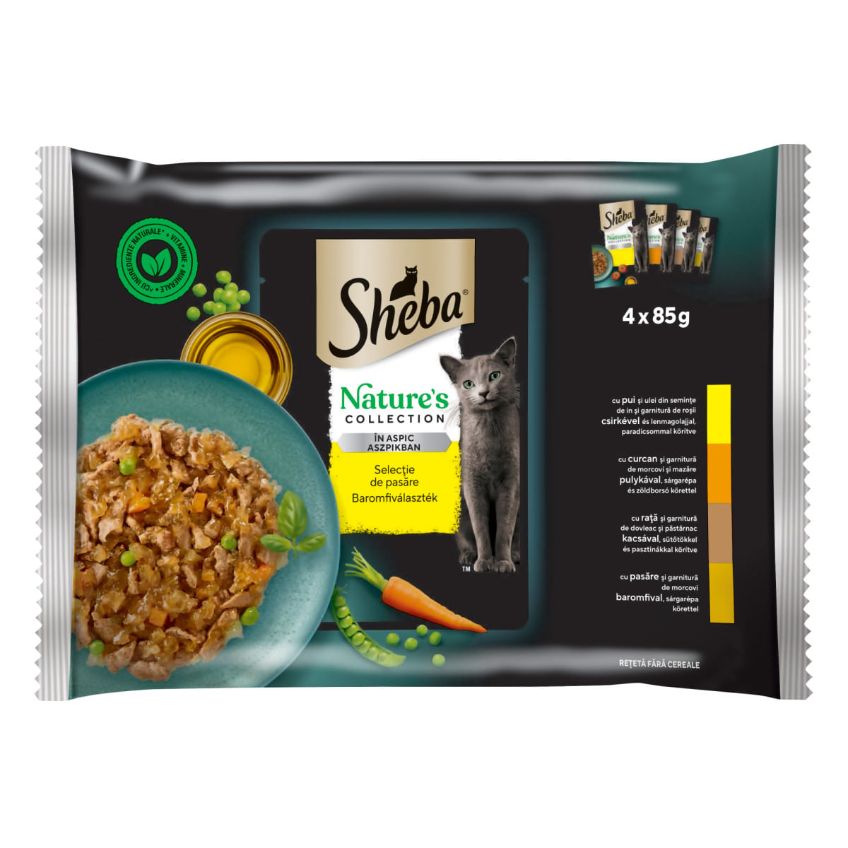 SHEBA Nature's Collection, Pasăre, plic hrană umedă fără cereale pisici, (în sos), multipack, 85g x 4buc SHEBA Nature's Collection, Pasăre, plic hrană umedă fără cereale pisici, (în sos), 85g x4buc - poza 1