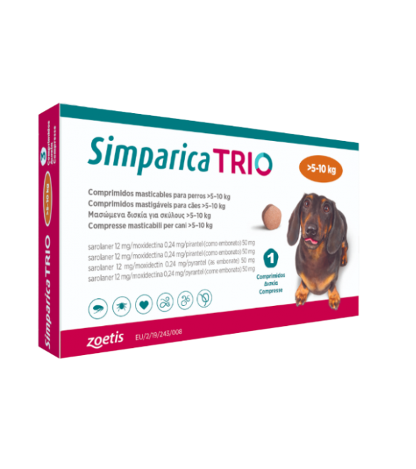 Simparica Trio Caini 12 mg (5.1 - 10 kg) Deparazitare interna si externa, 3 x comprimate masticabile