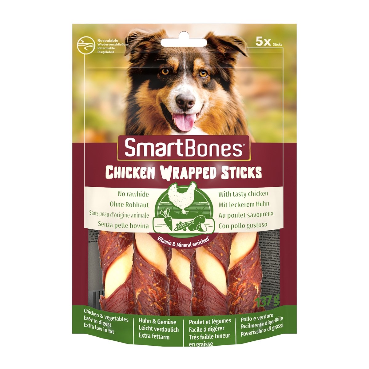 SMARTBONES Classics Chicken Warpped Sticks Mini, recompense câini, Batoane Pui SMARTBONES Classics Chicken Warpped Sticks, recompense câini, Batoane Pui, 5buc - poza 3