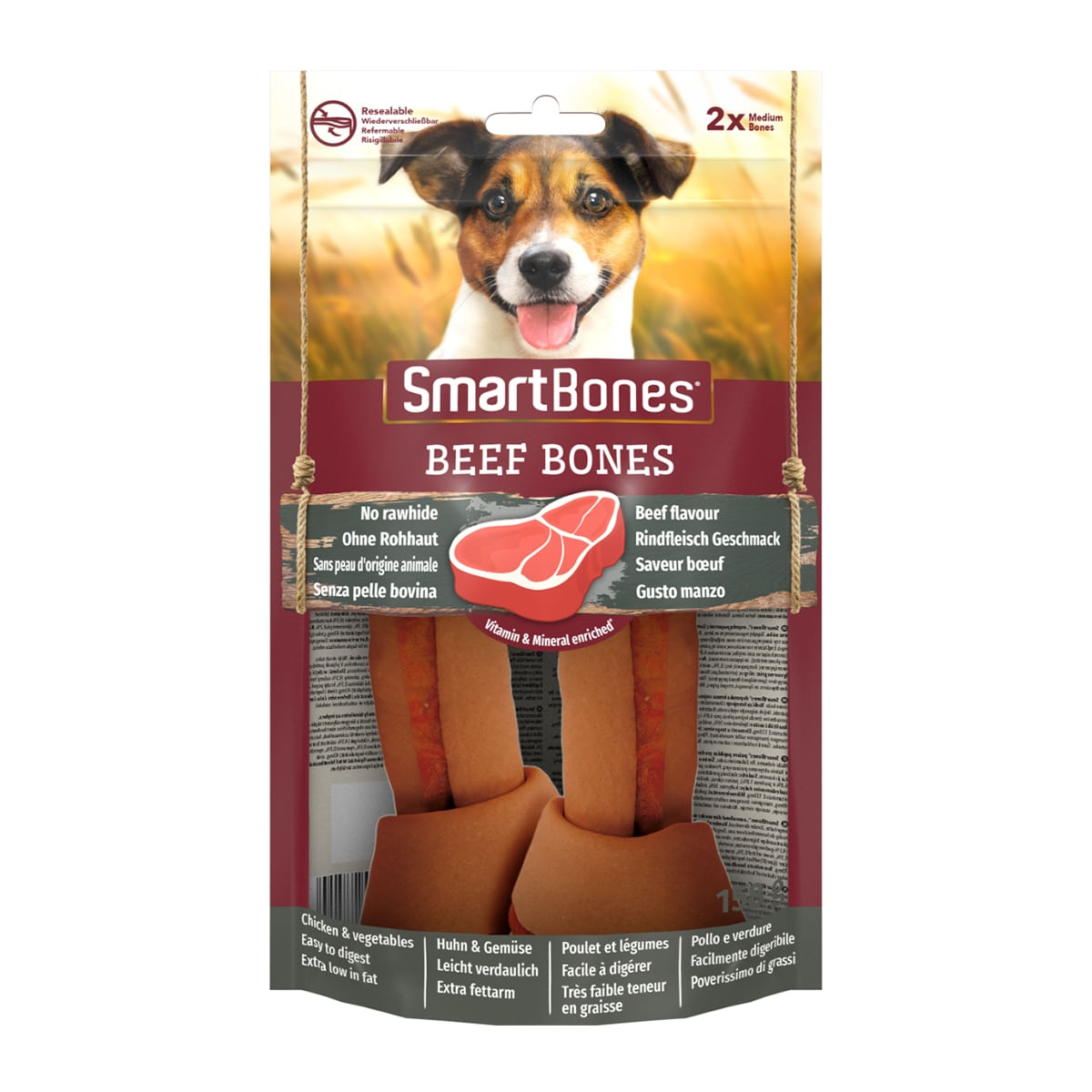 SMARTBONES Flavours Beef Bones Medium, recompense câini, Oase aromate Vita, 2buc - poza 3