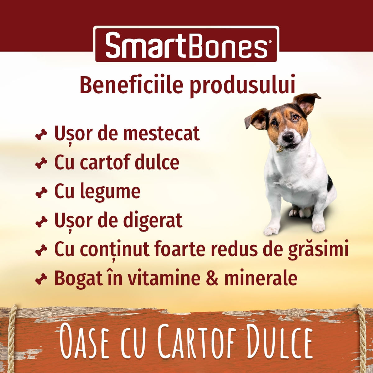 SMARTBONES Flavours Sweet Potato Bones Medium, recompense câini, Oase aromate Cartof Dulce, 2buc - poza 4