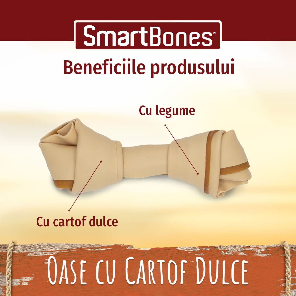 SMARTBONES Flavours Sweet Potato Bones Medium, recompense câini, Oase aromate Cartof Dulce, 2buc - poza 5