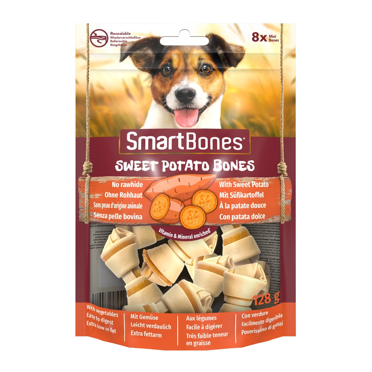 SMARTBONES Flavours Sweet Potato Bones Mini, recompense câini, Oase aromate Cartof Dulce, 8buc - poza 1