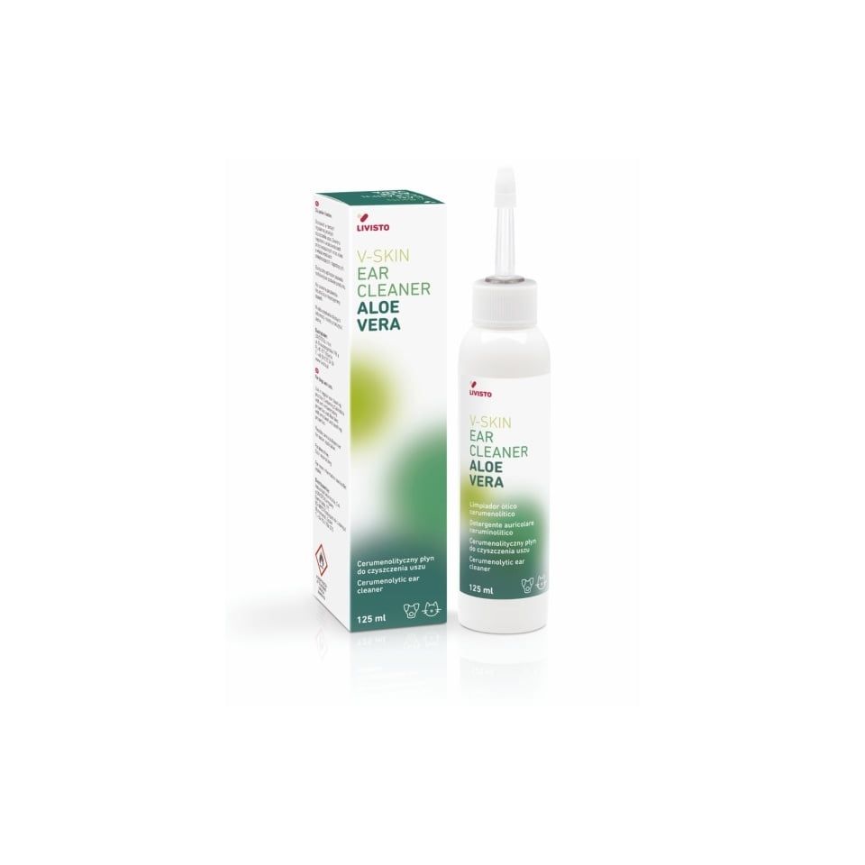 Solutie curatarea urechilor, Caini si Pisici, V-Skin Earcleaner Aloe Vera, 125 ml