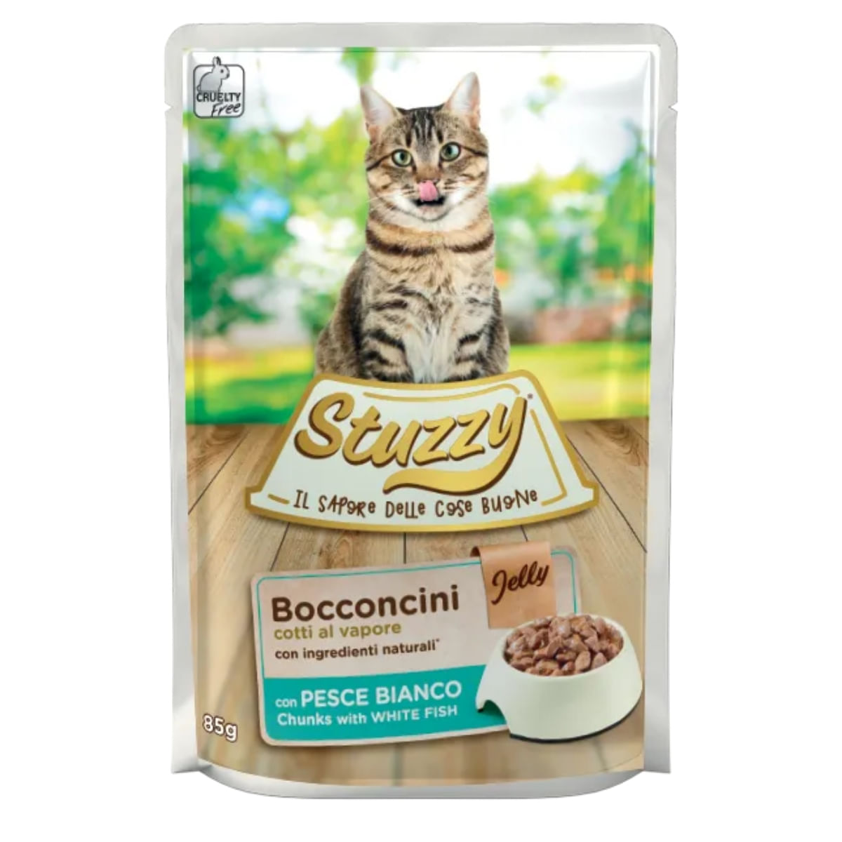 STUZZY Chunks, Pește alb, plic hrană umedă pisici, (în sos), 85g - poza 2