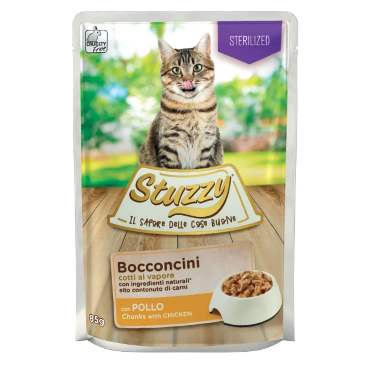 STUZZY Chunks Sterilised, Pui, plic hrană umedă pisici sterilizate, (în sos), 85g - poza 1