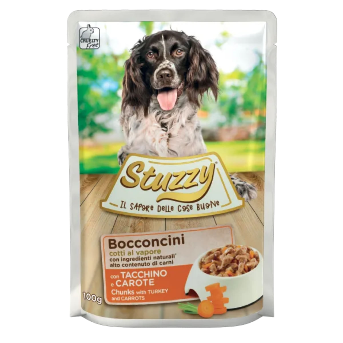 STUZZY Chunks, XS-XL, Curcan și Morcov, plic hrană umedă câini, (în suc propriu), 100g - poza 1