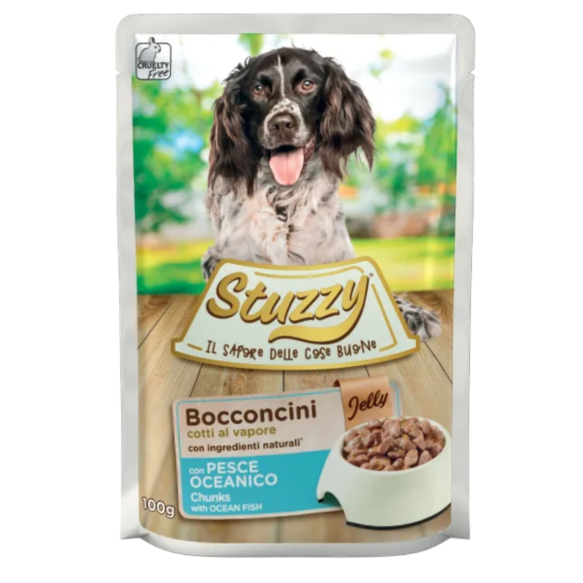STUZZY Chunks, XS-XL, Pește, plic hrană umedă câini, (în aspic), 100g - poza 2