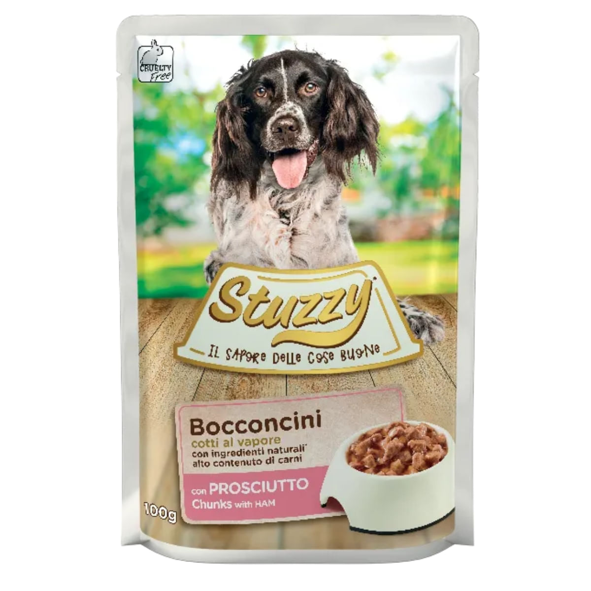 STUZZY Chunks, XS-XL, Șuncă, plic hrană umedă câini, (în suc propriu), 100g - poza 1