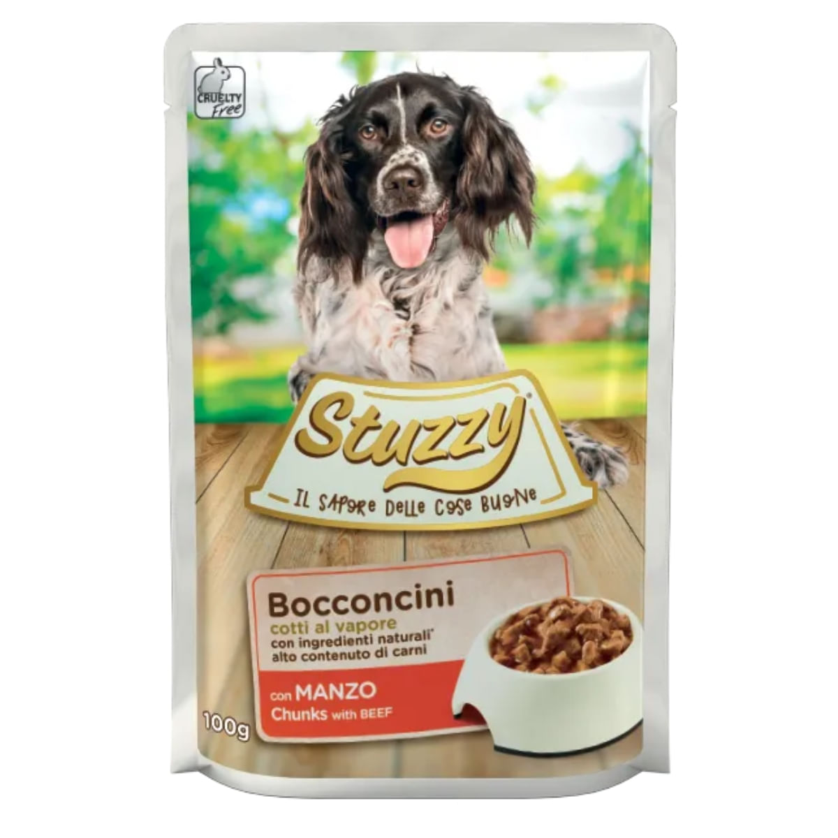 STUZZY Chunks, XS-XL, Vită, plic hrană umedă câini, (în suc propriu), 100g - poza 1