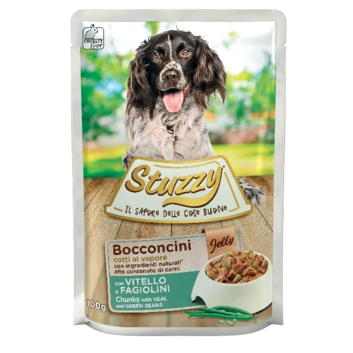 STUZZY Chunks, XS-XL, Vițel și Fasole Verde, plic hrană umedă câini, (în aspic), 100g - poza 2