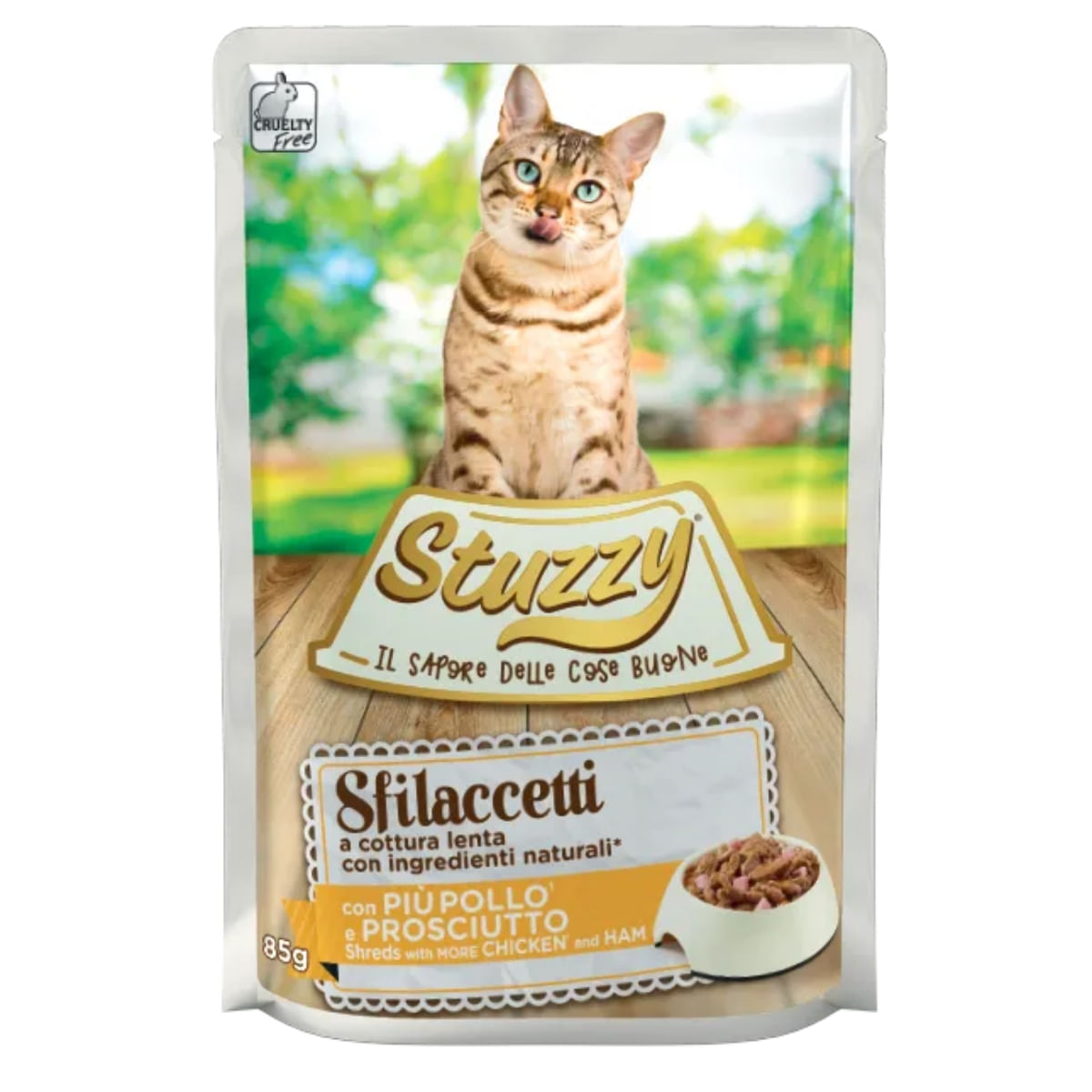STUZZY Shreds, Pui și Șuncă, plic hrană umedă pisici, (în sos), 85g - poza 2