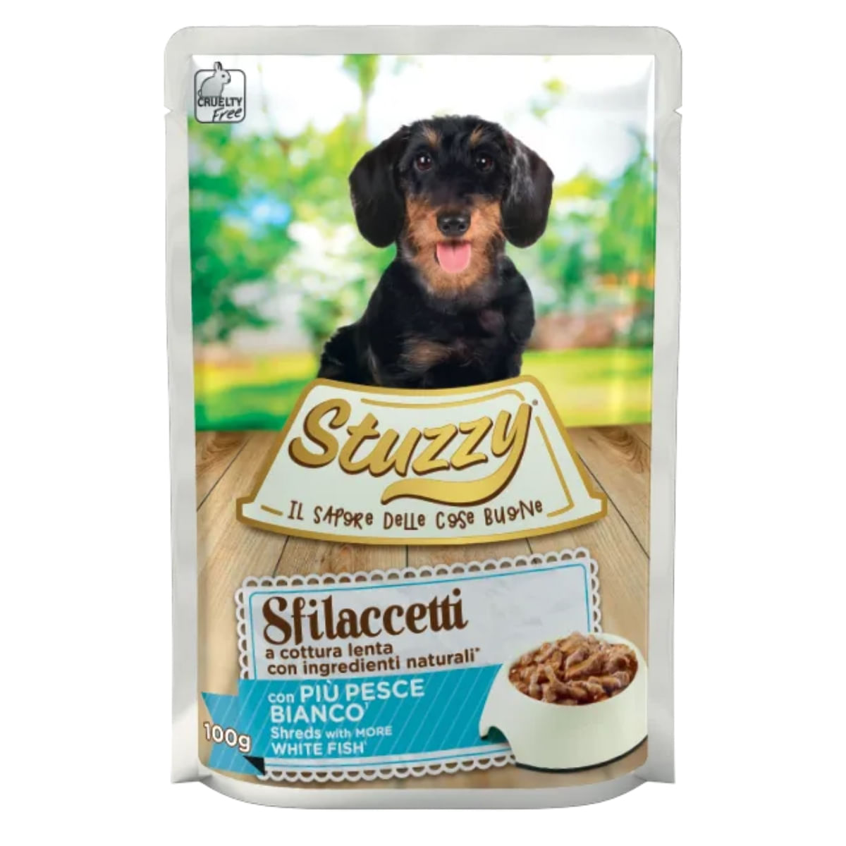 STUZZY Shreds, XS-XL, Pește alb, plic hrană umedă câini, (în suc propriu), 100g - poza 1