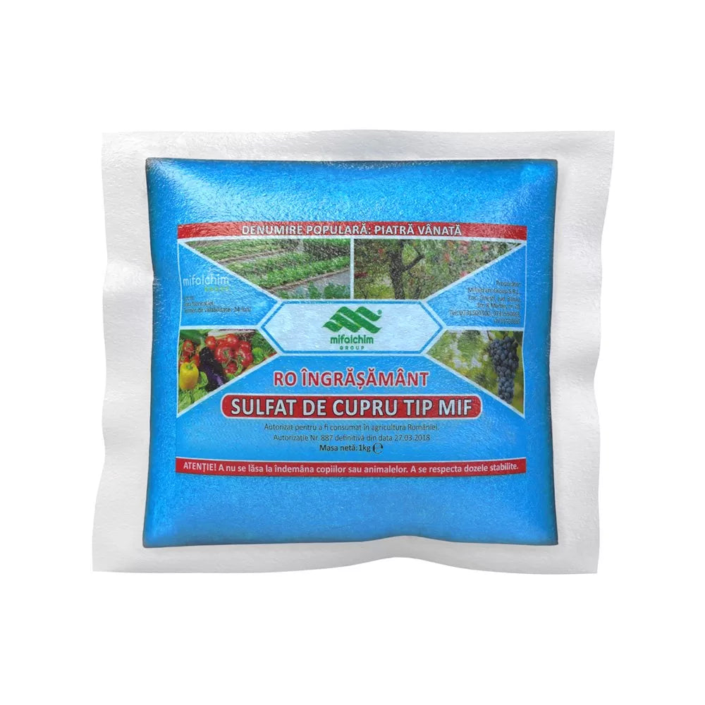 Sulfat de cupru tip MIF, piatra vanata, pentru stropire pomi fructiferi, vita de vie si legume 1kg