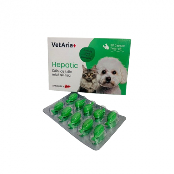 Suplimente VetAria+ Hepatic pentru caini de talie mica pisici 30 capsule