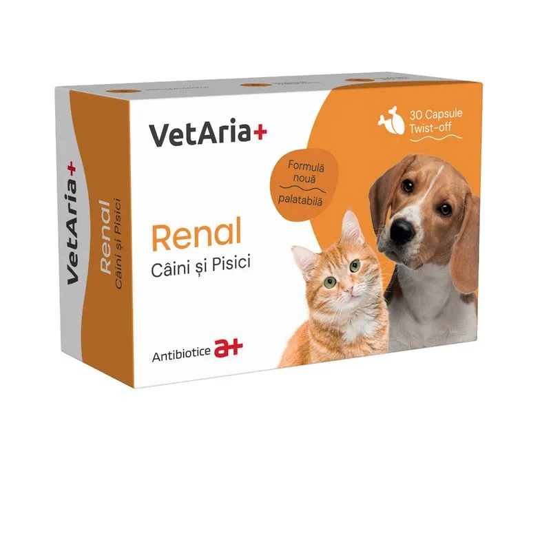Suplimente VetAria+ Renal pentru caini pisici 30 caps