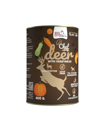 SYTA MICHA Chef Monoprotein hrană umedă pentru câini cu cerb și legume 400 g