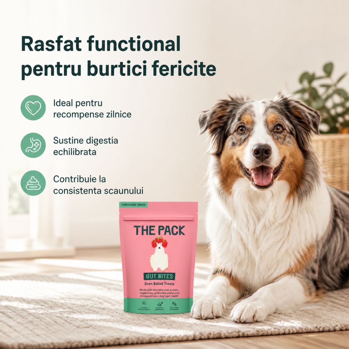 THE PACK Gut Bites, XS-XL, Fructe, punguță recompense câini, sistem digestiv, 100g - poza 3