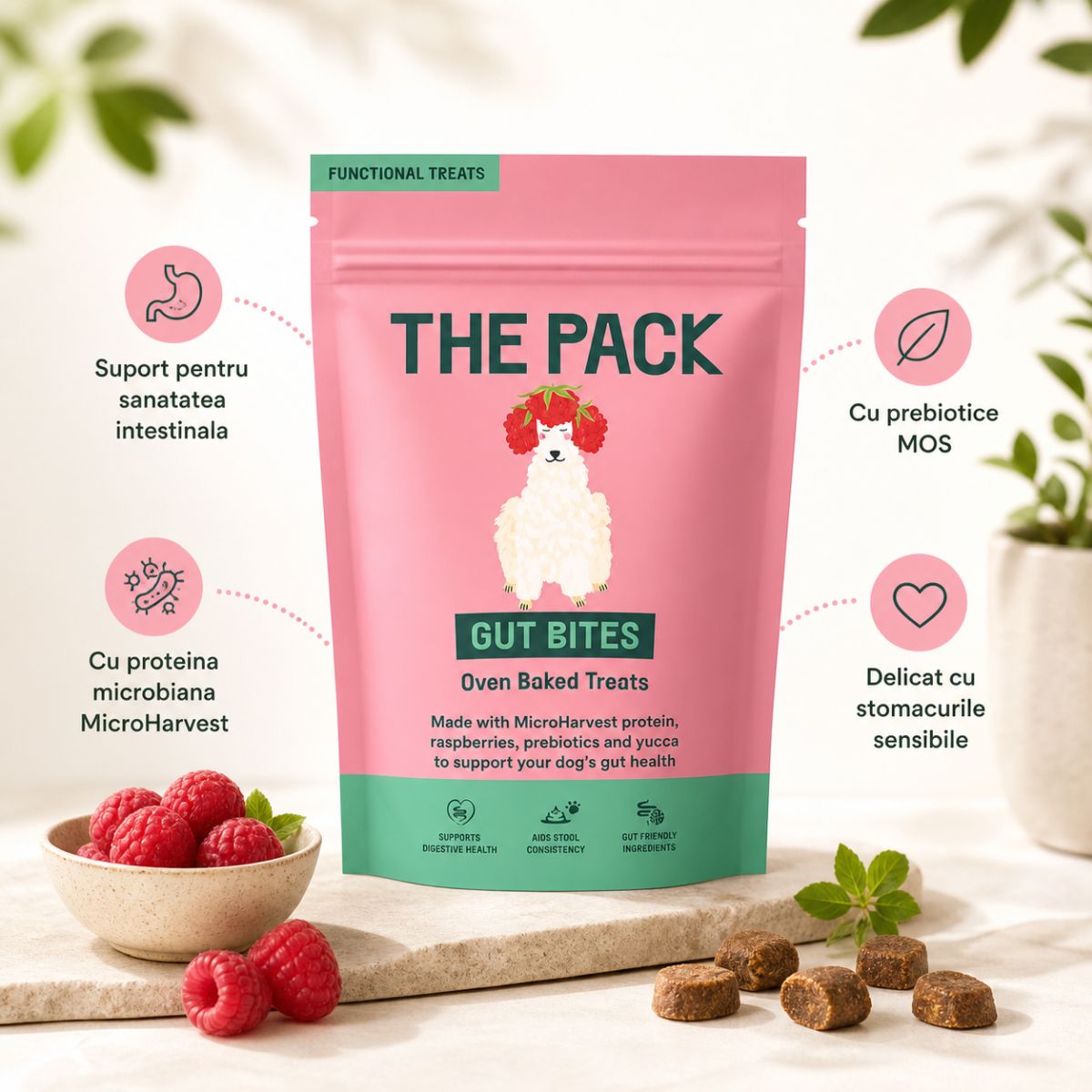 THE PACK Gut Bites, XS-XL, Fructe, punguță recompense câini, sistem digestiv, 100g - poza 4