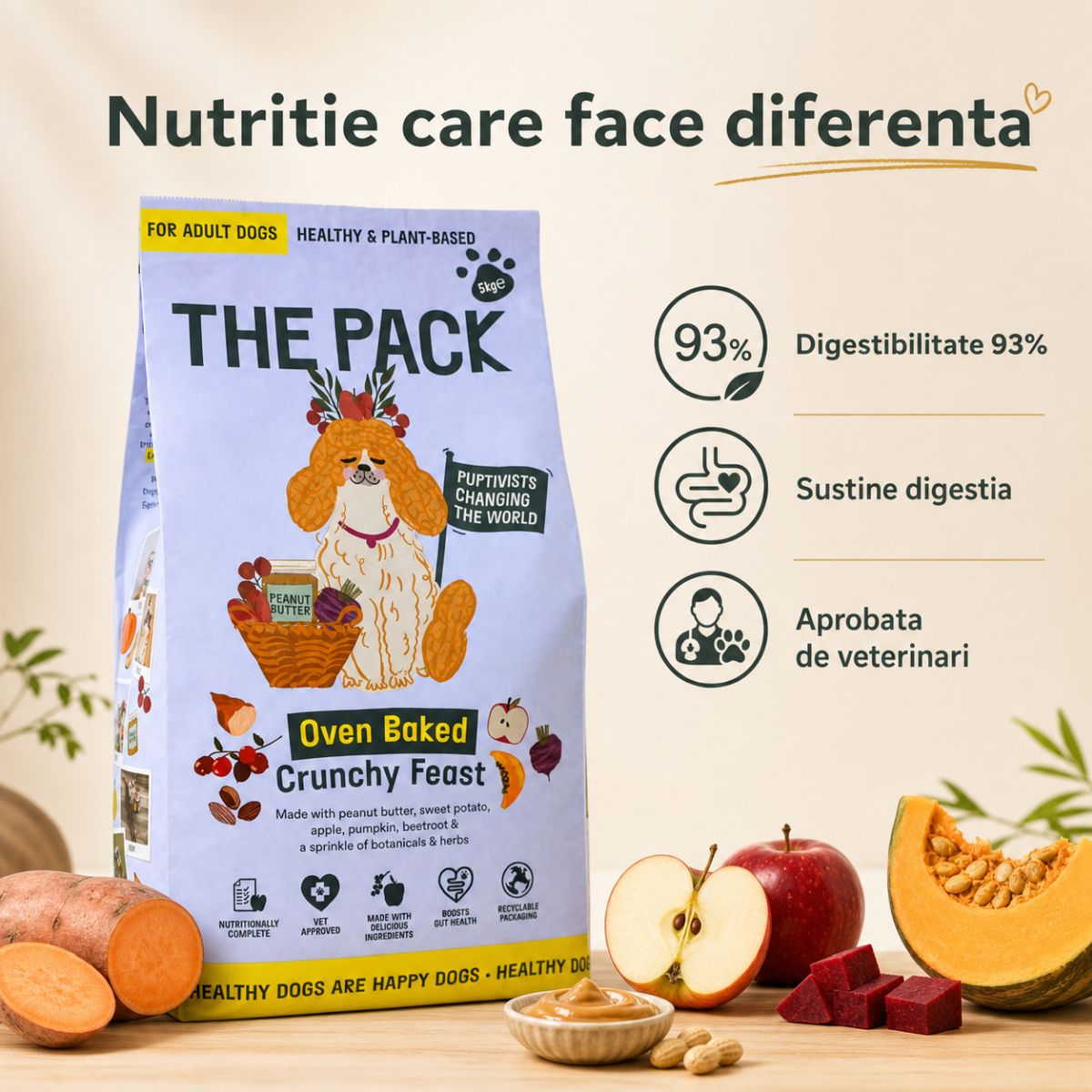 THE PACK Oven Baked Crunchy Feast, XS-XL, Legume și Fructe, hrană uscată câini, 5kg - poza 4