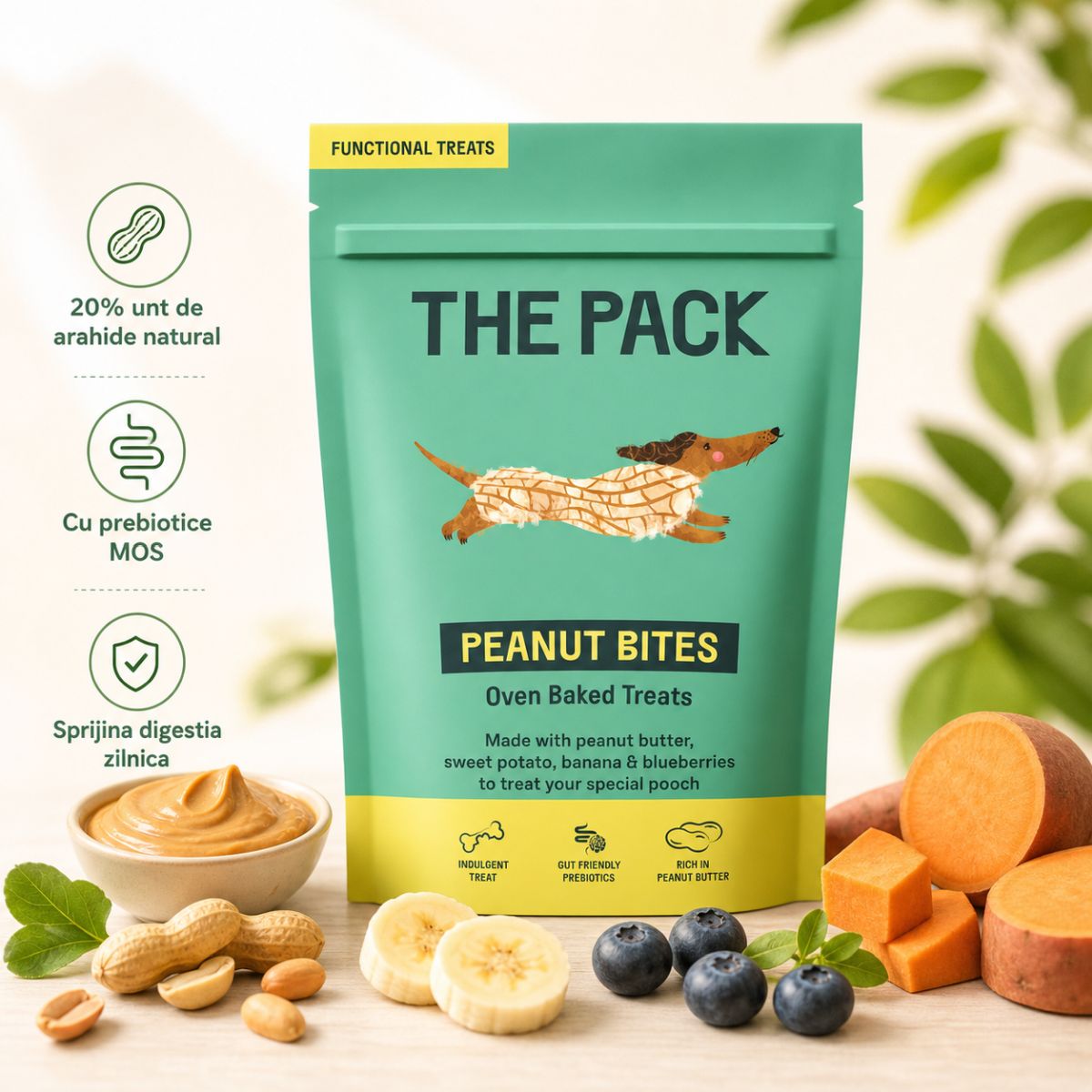 THE PACK Peanut Bites, XS-XL, Unt de Arahide, punguță recompense câini, 100g - poza 4