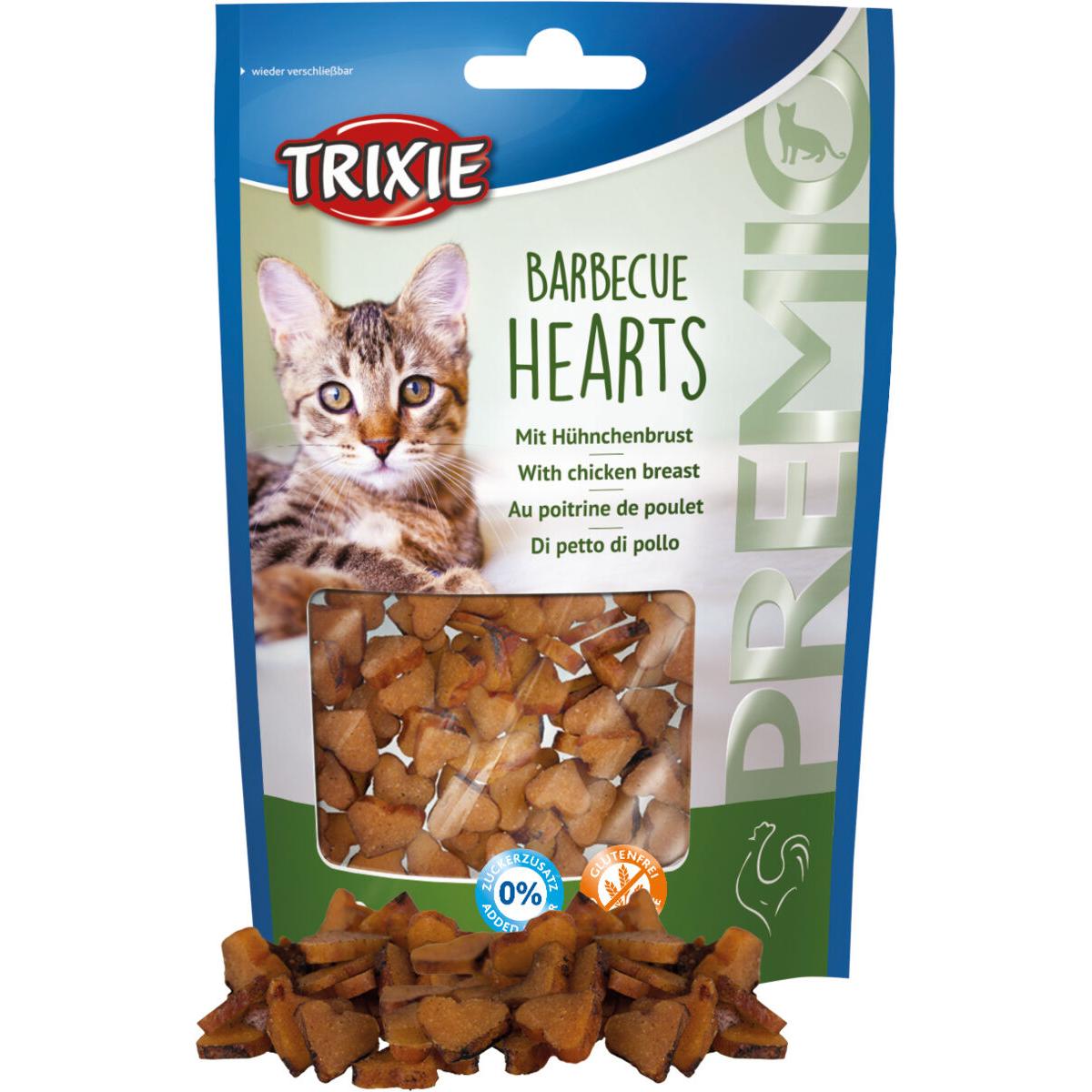 TRIXIE Barbecue Hearts, Pui, punguță recompense fără cereale pisici, 50g - poza 1