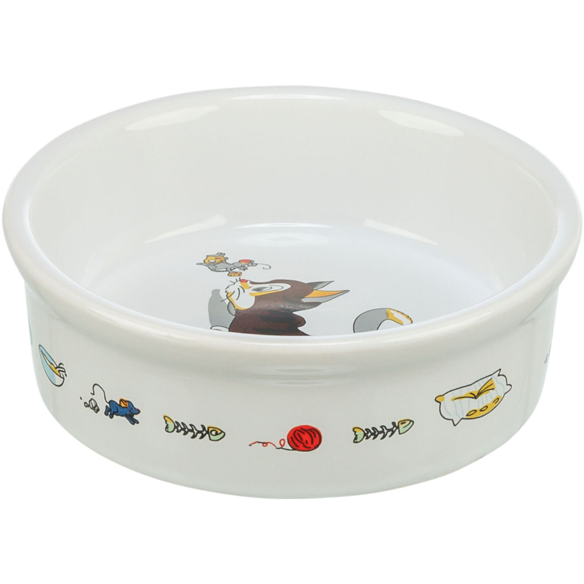 TRIXIE Cat & Mouse, castron pisici, rotund, ceramică, alb, 0.2l, ⌀12cm - poza 1