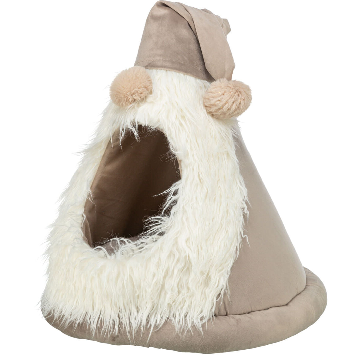TRIXIE Christmas Cave Dwarf, căsuța pisici, pluș, antiderapant, pernă reversibilă alb și bej, ⌀45x47cm - poza 3