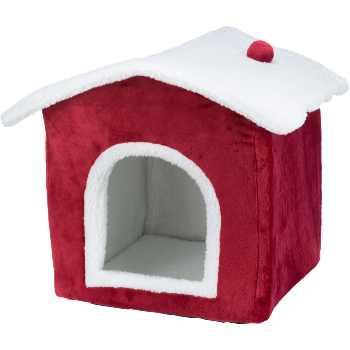 TRIXIE Christmas Cave Nevio, căsuța câini și pisici, pluș, antiderapant, pernă reversibilă alb și roșu, 35x45x38cm - poza 1
