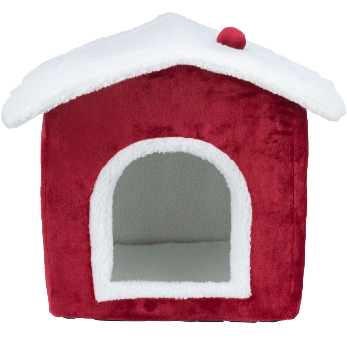 TRIXIE Christmas Cave Nevio, căsuța câini și pisici, pluș, antiderapant, pernă reversibilă alb și roșu, 35x45x38cm - poza 3