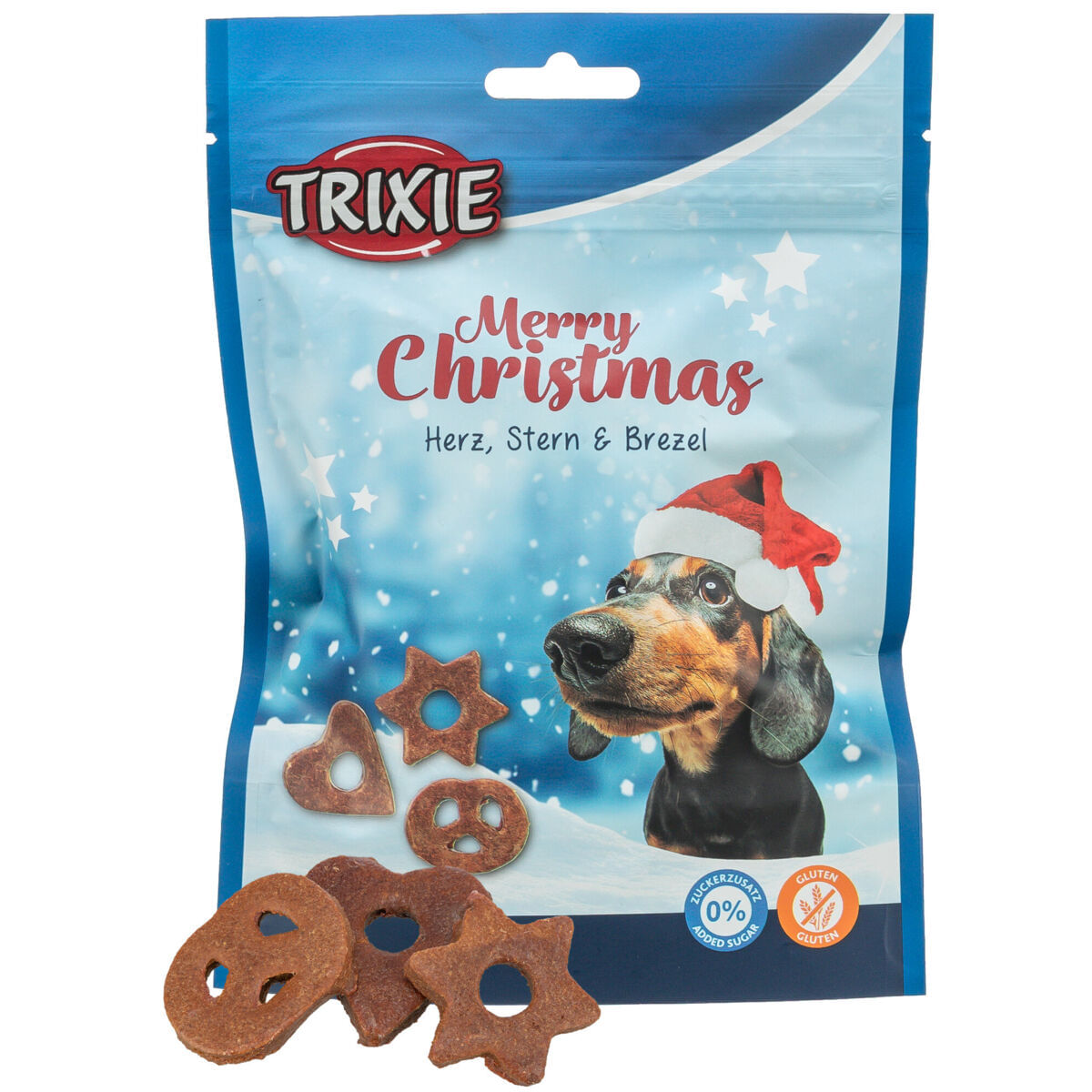 TRIXIE Christmas Fursecuri Inimioara Stea si Covrig, XS-XL, Pui și Ficat, punguță recompense câini, 120g - poza 1