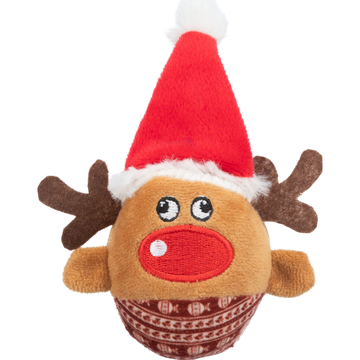 TRIXIE Christmas Ren cu Zornaitoare, jucărie de pluș pisici, cu sunet, pluș, maro și roșu, 12cm - poza 2