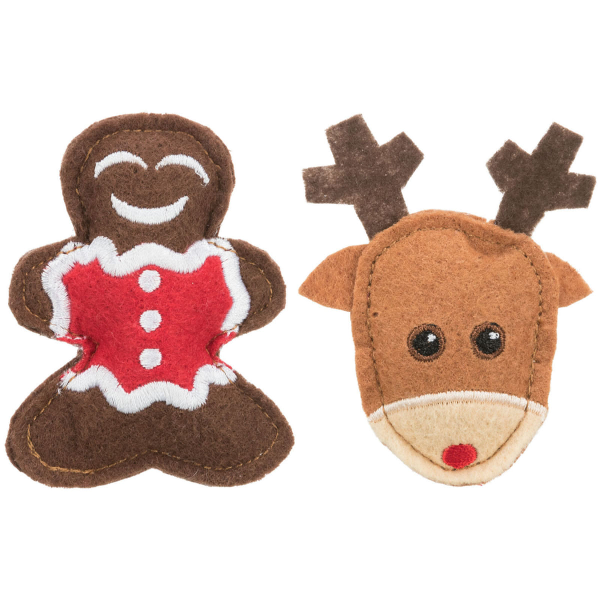TRIXIE Christmas Set Elan & Turta dulce, jucărie de pluș pisici, catnip, textil, maro și roșu, 8cm - poza 1