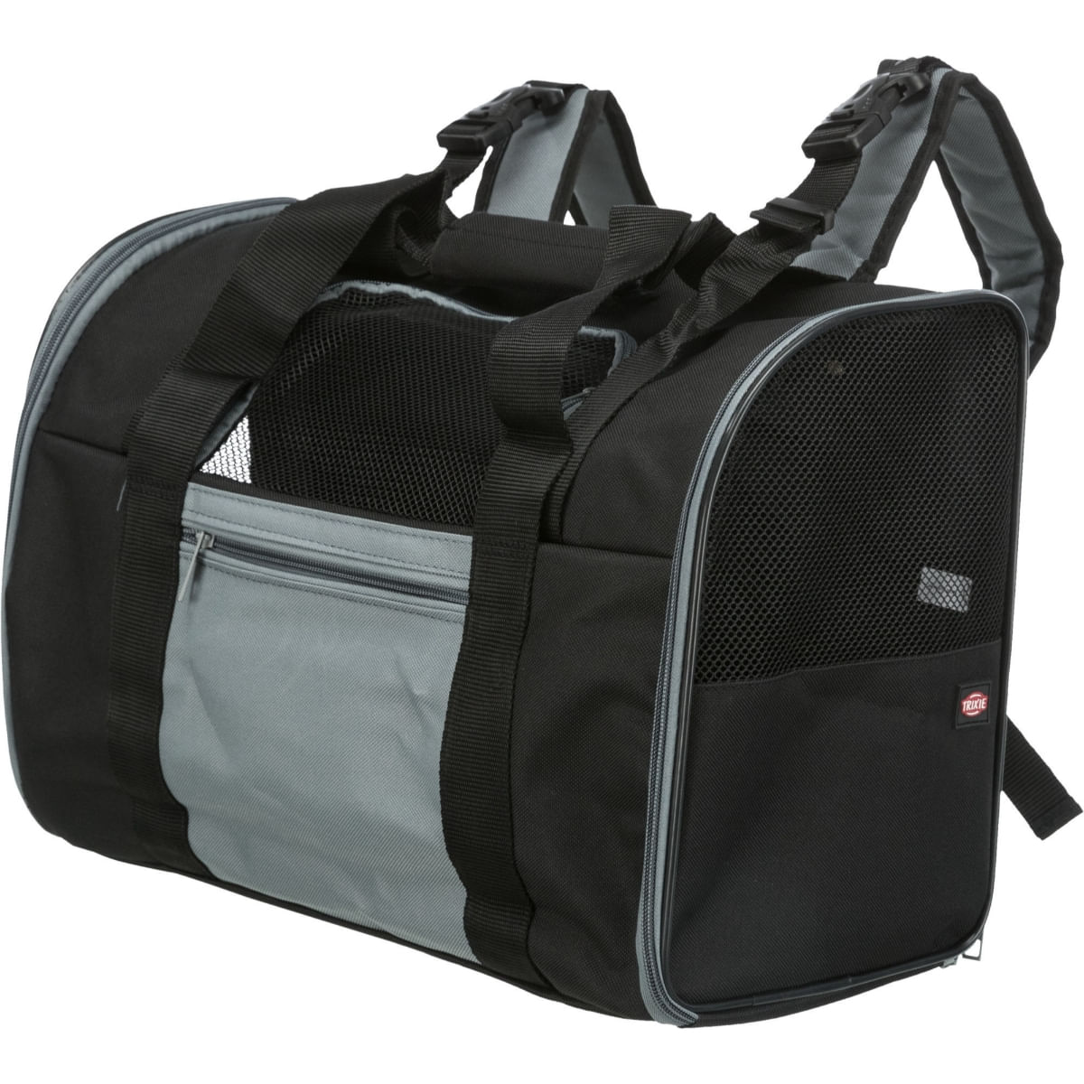 TRIXIE Connor, rucsac transport câini și pisici, XS-S(max. 8kg), nylon, deschidere laterală, cu curea de umăr, negru și gri, 42 x 30 x 21 cm - poza 1