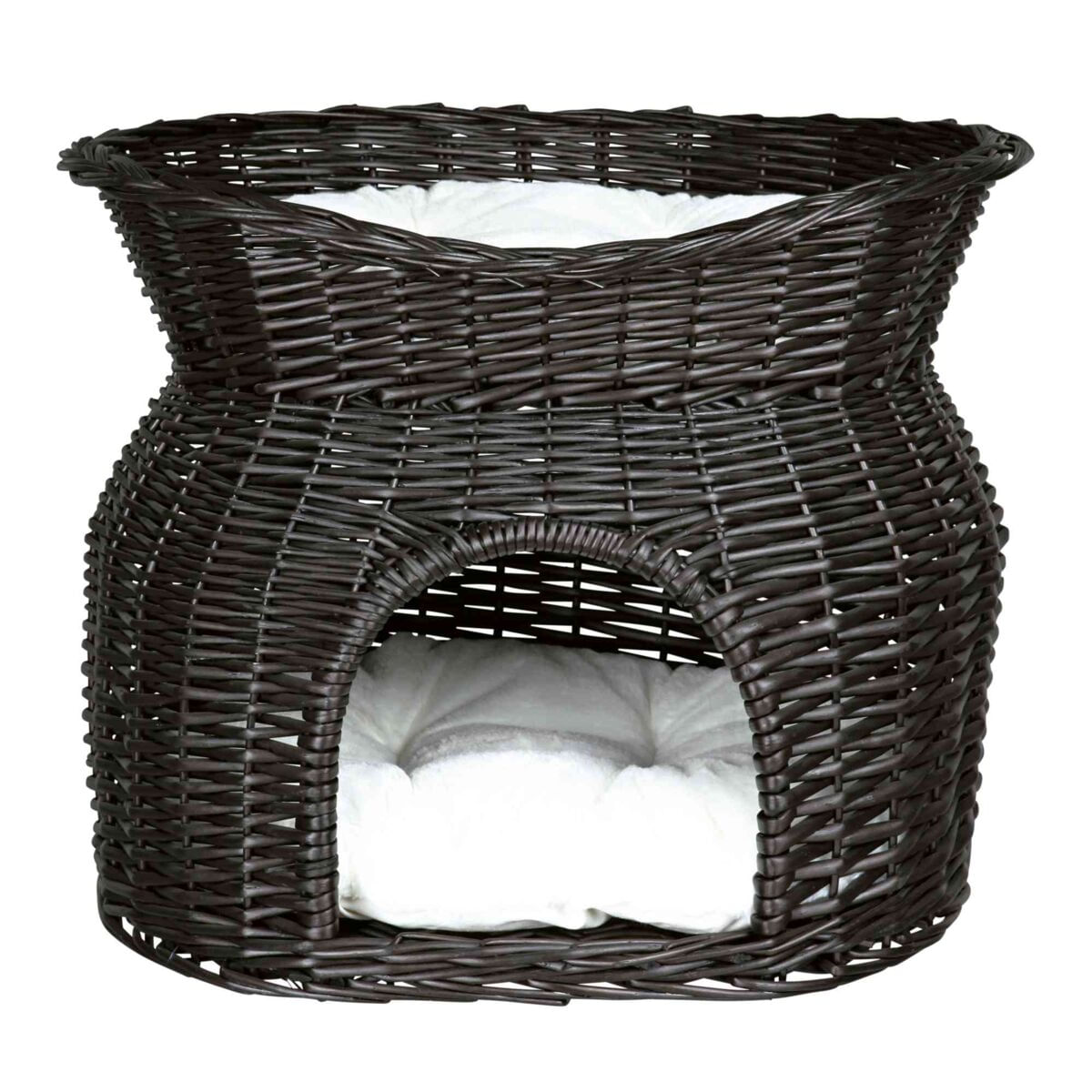 TRIXIE Coș cu 2 Pernițe, coș asimetric câini și pisici, XS-S, răchită, 54 x 43 x 37 cm TRIXIE Căsuță cu 2 Pernițe, pisici, răchită, negru, 54 x 43 x 37 cm - poza 2