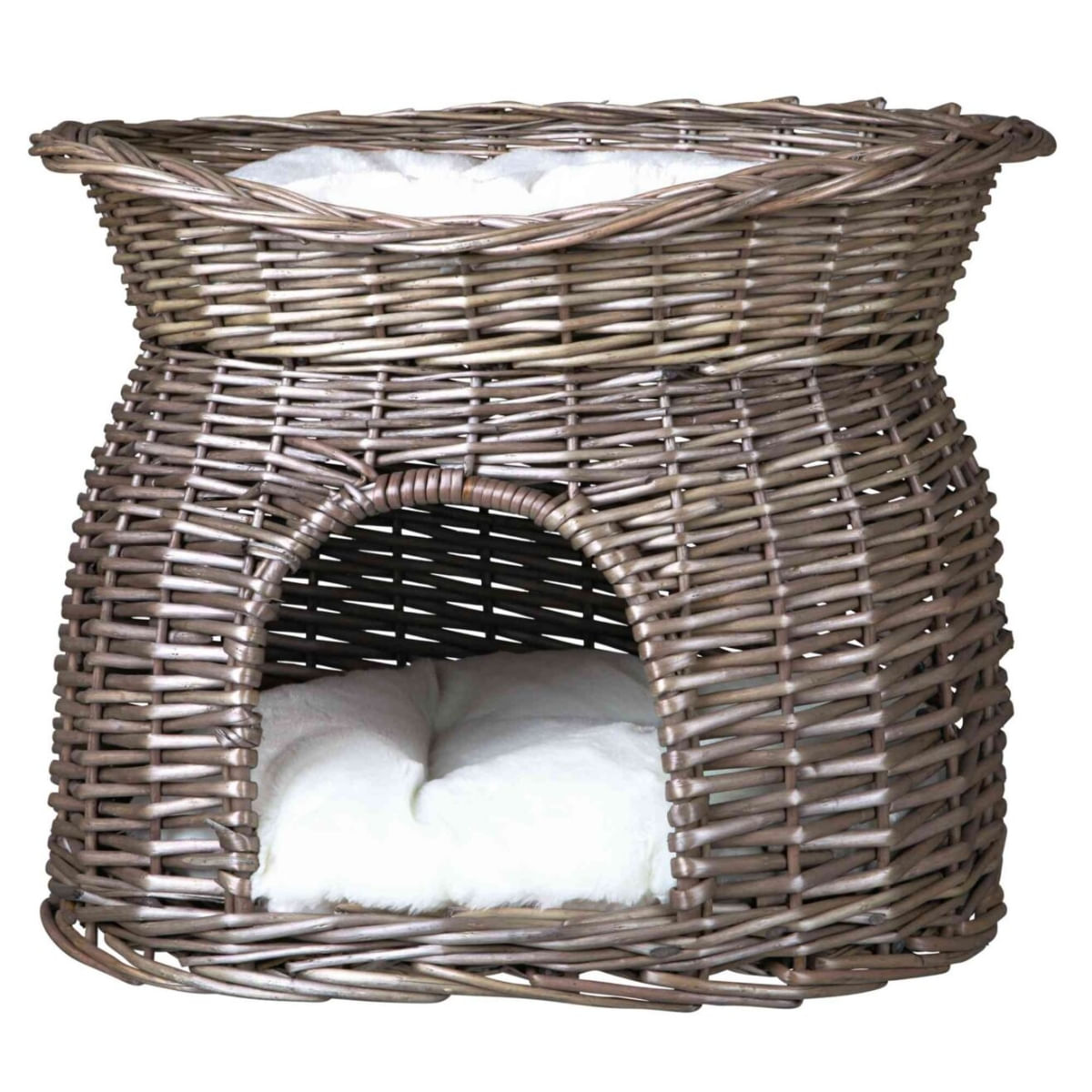 TRIXIE Coș cu 2 Pernițe, coș asimetric câini și pisici, XS-S, răchită, 54 x 43 x 37 cm TRIXIE Căsuță cu 2 Pernițe, pisici, răchită, gri, 54 x 43 x 37 cm - poza 2