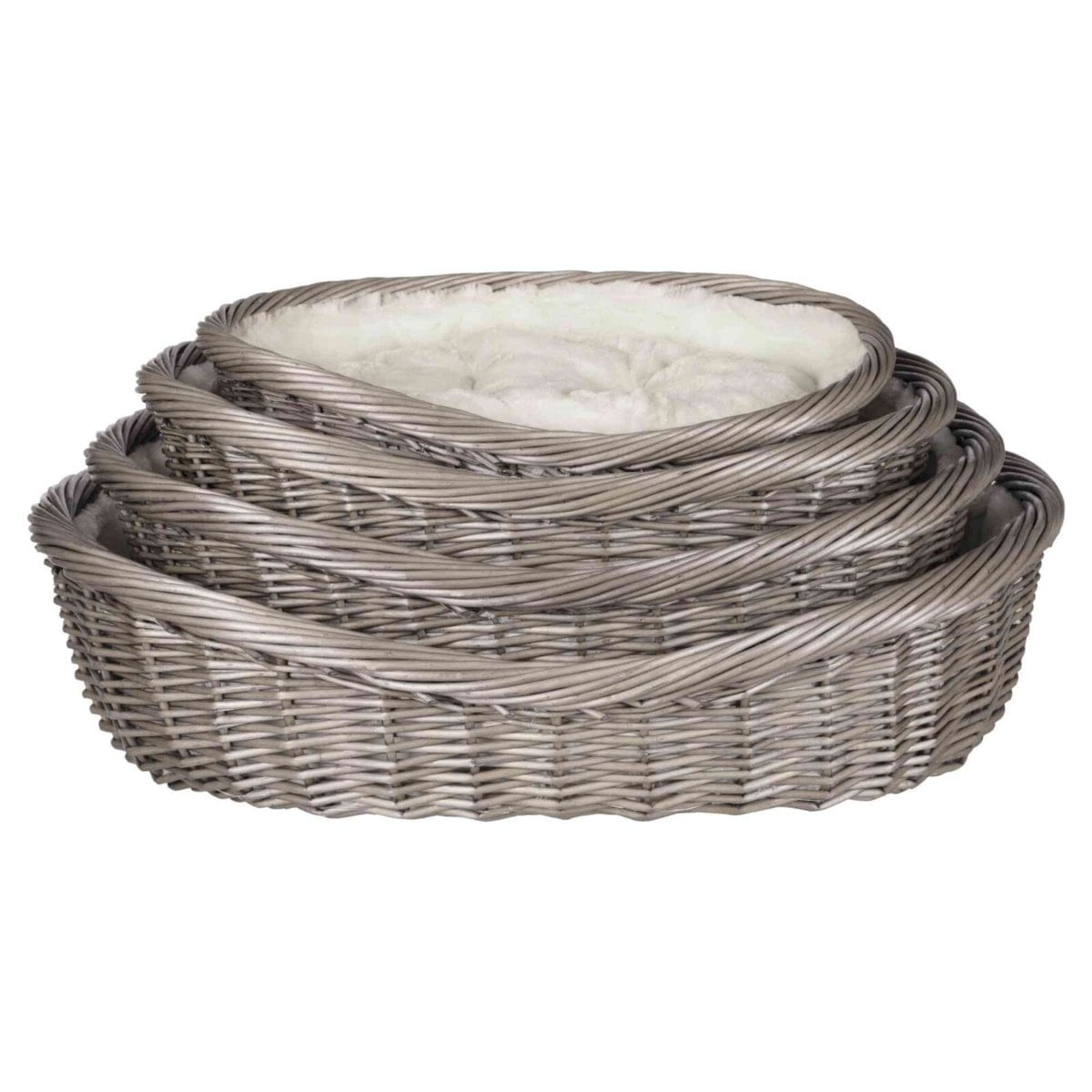 TRIXIE, coș rotund câini și pisici, răchită, gri TRIXIE Culcuș din Nuiele Căptușit cu Blăniță, coș rotund câini, S-M, răchită, gri, ⌀ 70 cm - poza 1