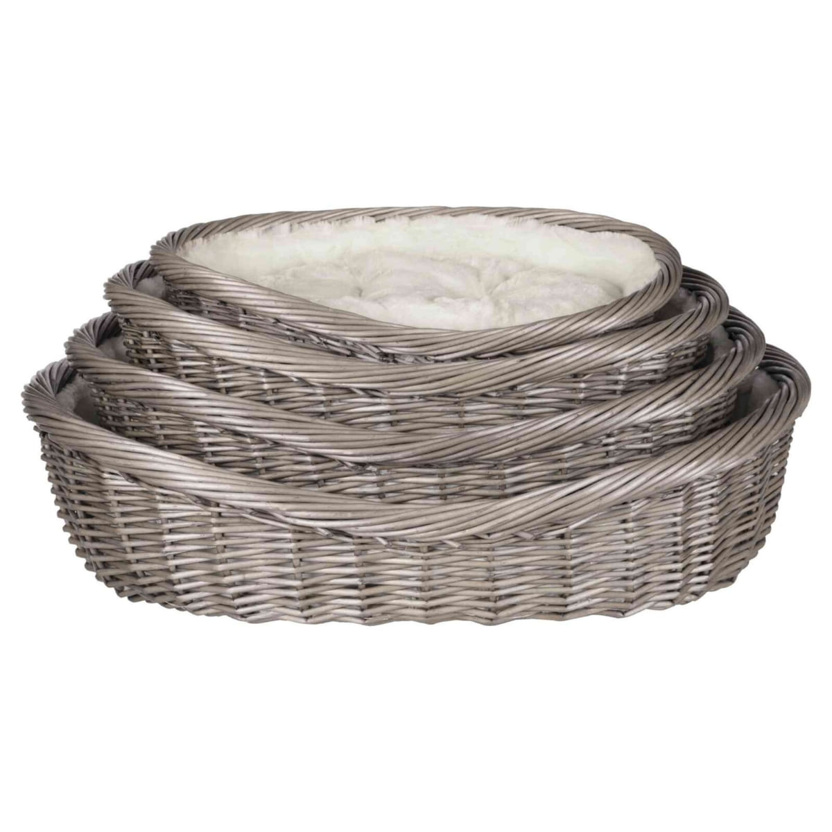 TRIXIE, coș rotund câini și pisici, răchită, gri TRIXIE Culcuș din Nuiele Căptușit cu Blăniță, coș rotund câini, S-M, răchită, gri, ⌀ 80 cm - poza 2