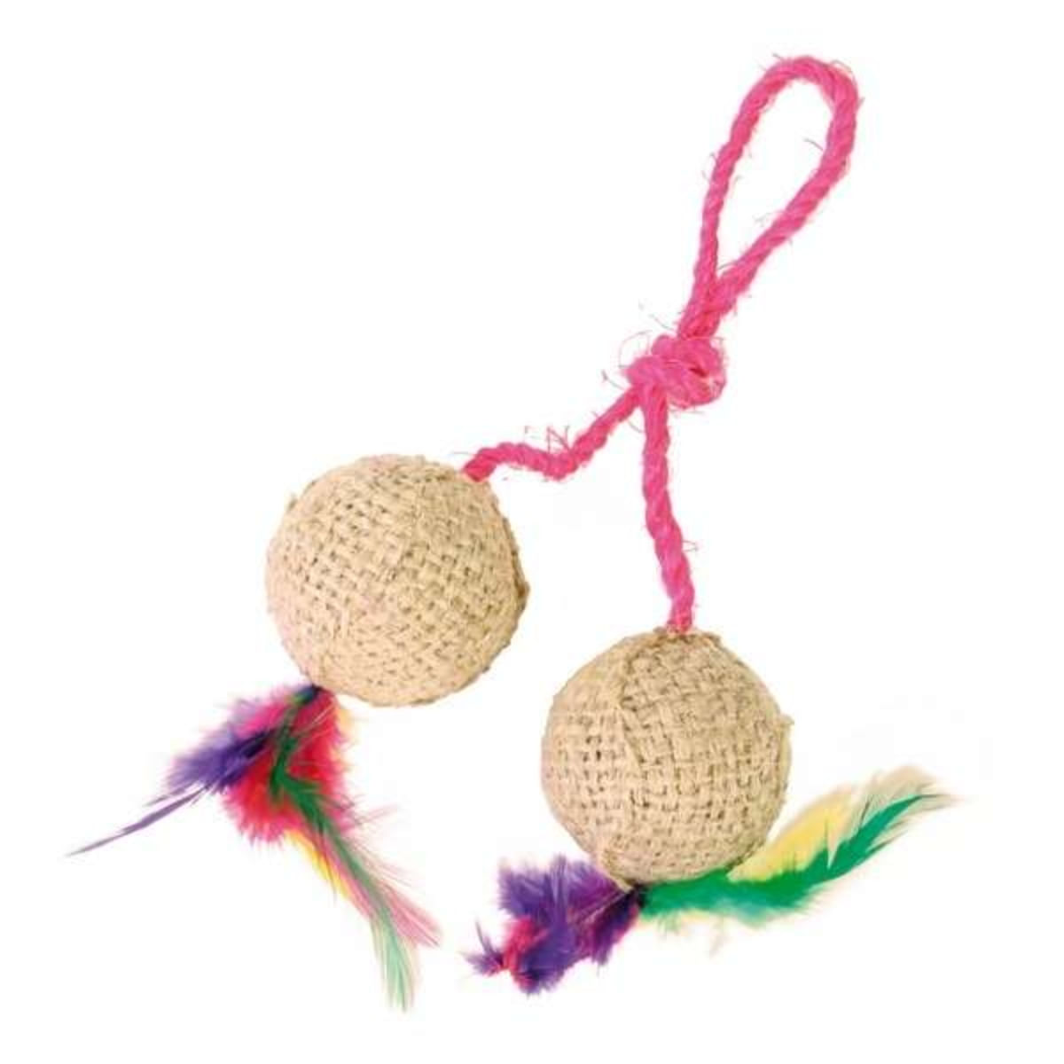 Trixie, jucărie cu 2 mingi, pisici, sisal, multicolor, 4.5cm - poza 2