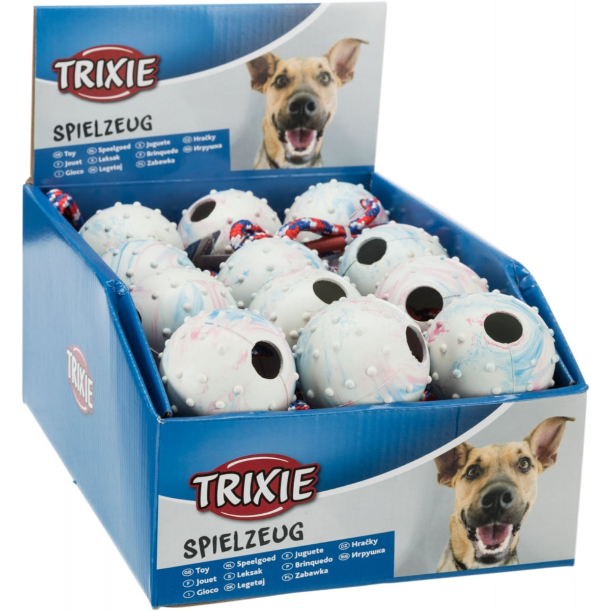 Trixie, jucărie minge cu sfoară câini, cauciuc, 6 x 30cm, multicolor - poza 1