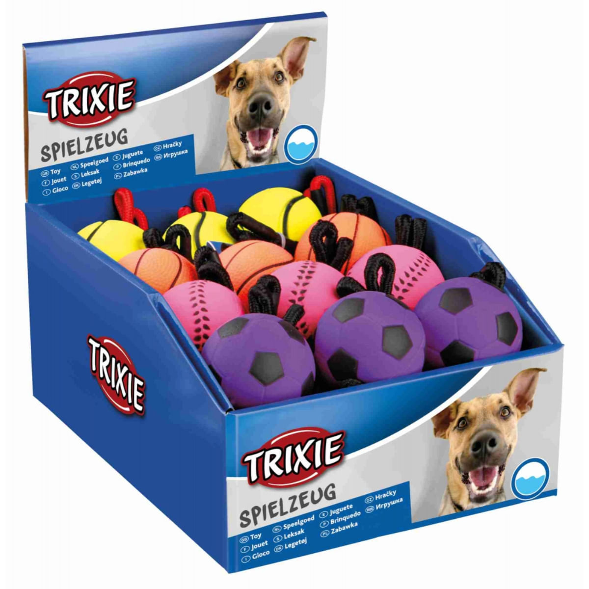 Trixie, jucărie minge plutitoare cu sfoară câini, cauciuc, 6 x 30cm, multicolor - poza 2