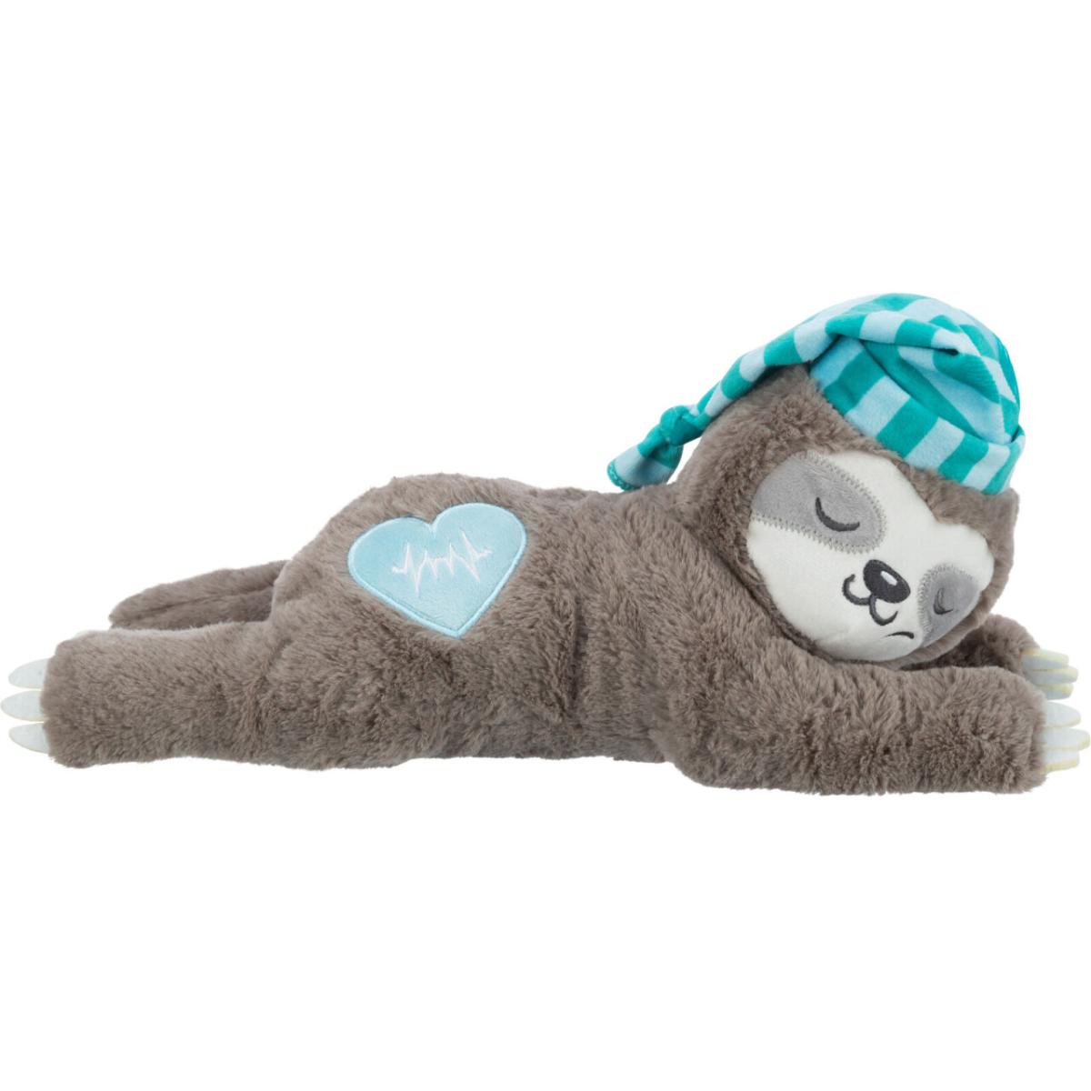 TRIXIE Leneș cu Simulator de Bătăi de Inimă, jucărie interactivă câini junior, cu sunet, pluș TRIXIE Leneș cu Simulator de Bătăi de Inimă, jucărie interactivă câini junior XS-XL, cu sunet, pluș, maro și albastru, 34cm - poza 2
