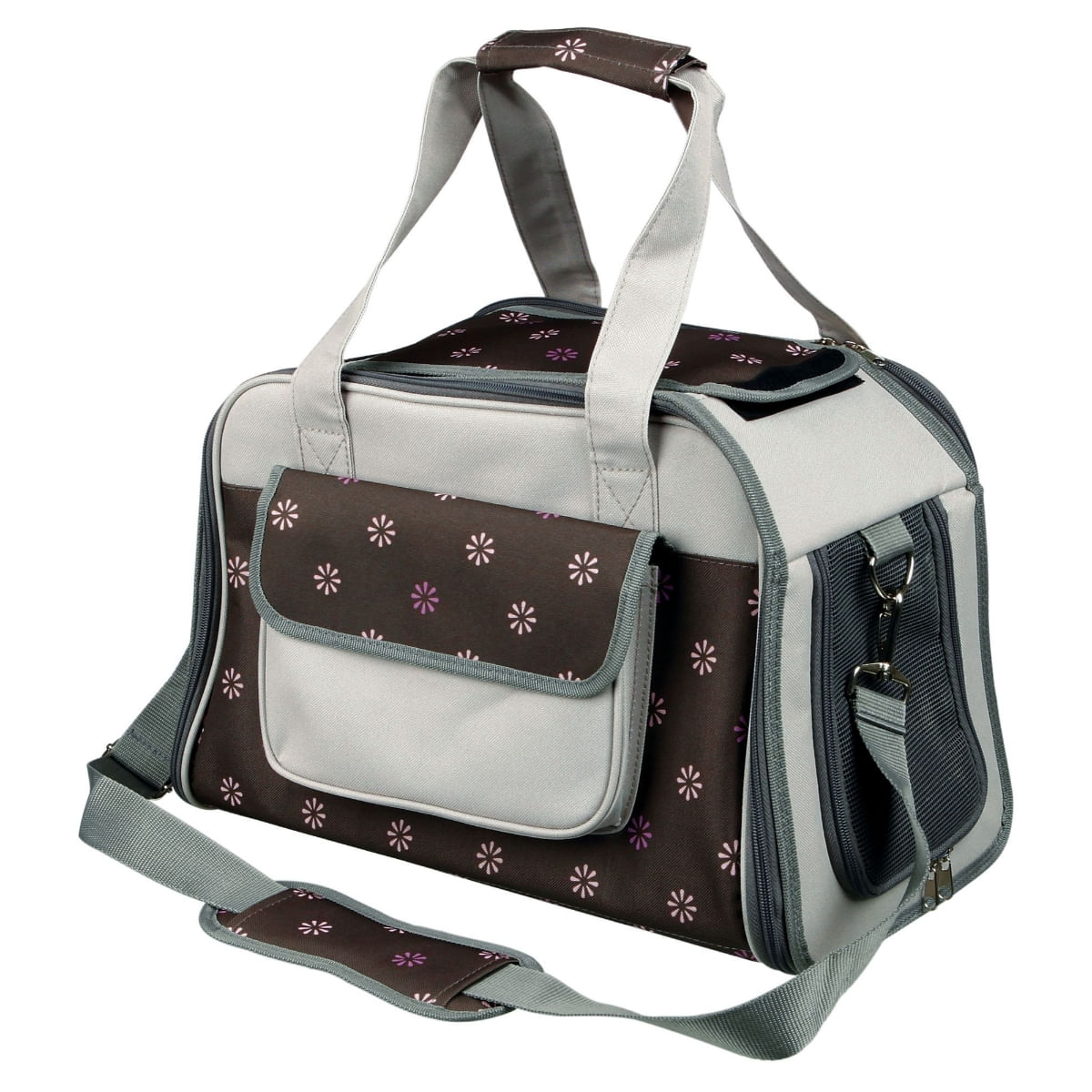 TRIXIE Libby, geantă transport câini și pisici, XS-S(max. 7kg), nylon, deschidere frontală&laterală, cu buzunare, maro și gri, 25 x 27 x 42 cm - poza 2