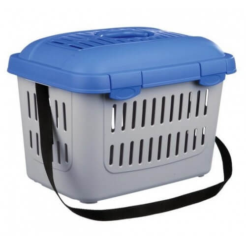 TRIXIE Midi Capri, cușcă transport câini și pisici, XS(max. 5kg), plastic, deschidere superioară, cu curea de umăr, albastru și gri, 44 x 33 x 32 cm - poza 1
