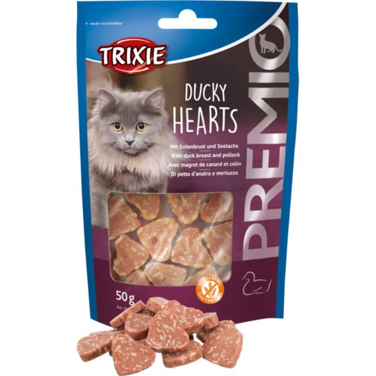 TRIXIE Premio Hearts, Rață și Cod, punguță recompense fără cereale pisici, 50g - poza 1