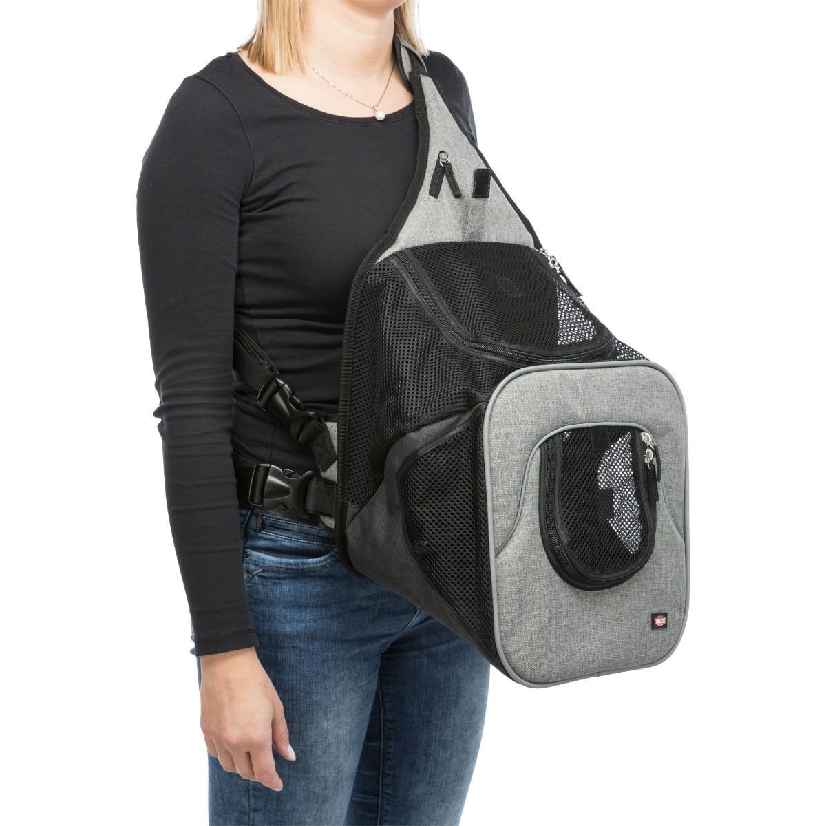 TRIXIE Savina, rucsac transport câini și pisici, XS-S(max. 10kg), poliester, deschidere frontală&superioară, negru și gri, 30 x 26 x 33 cm - poza 2