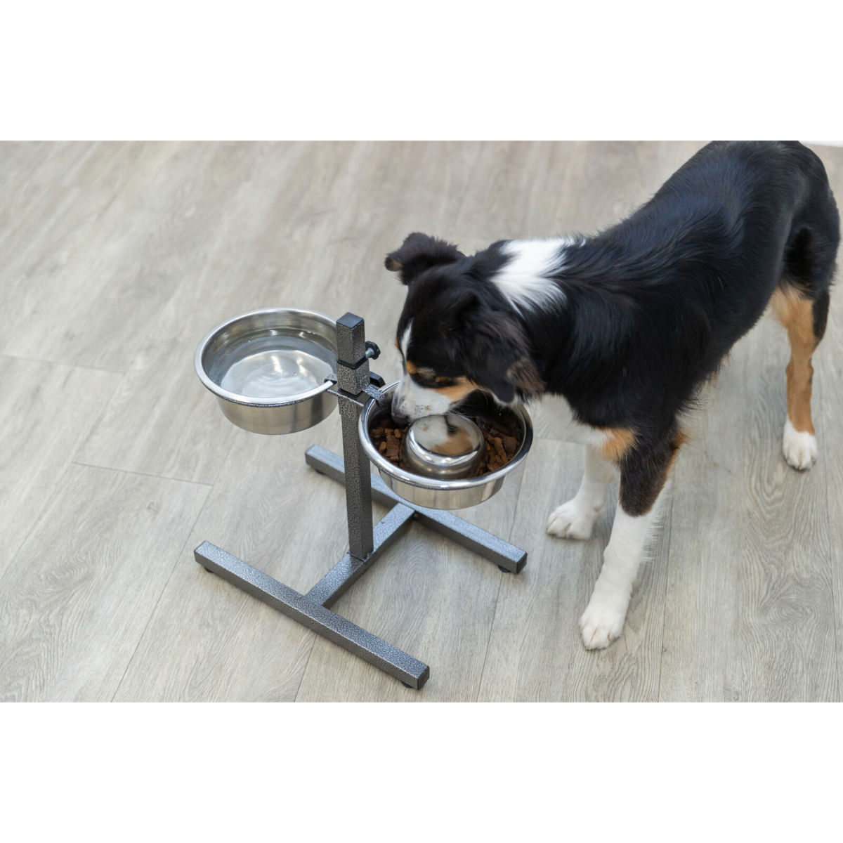 TRIXIE, set suport castroane câini + 2 boluri, înalțime reglabilă, metal, argintiu, M-L(1.8l, ⌀21cm) - poza 5