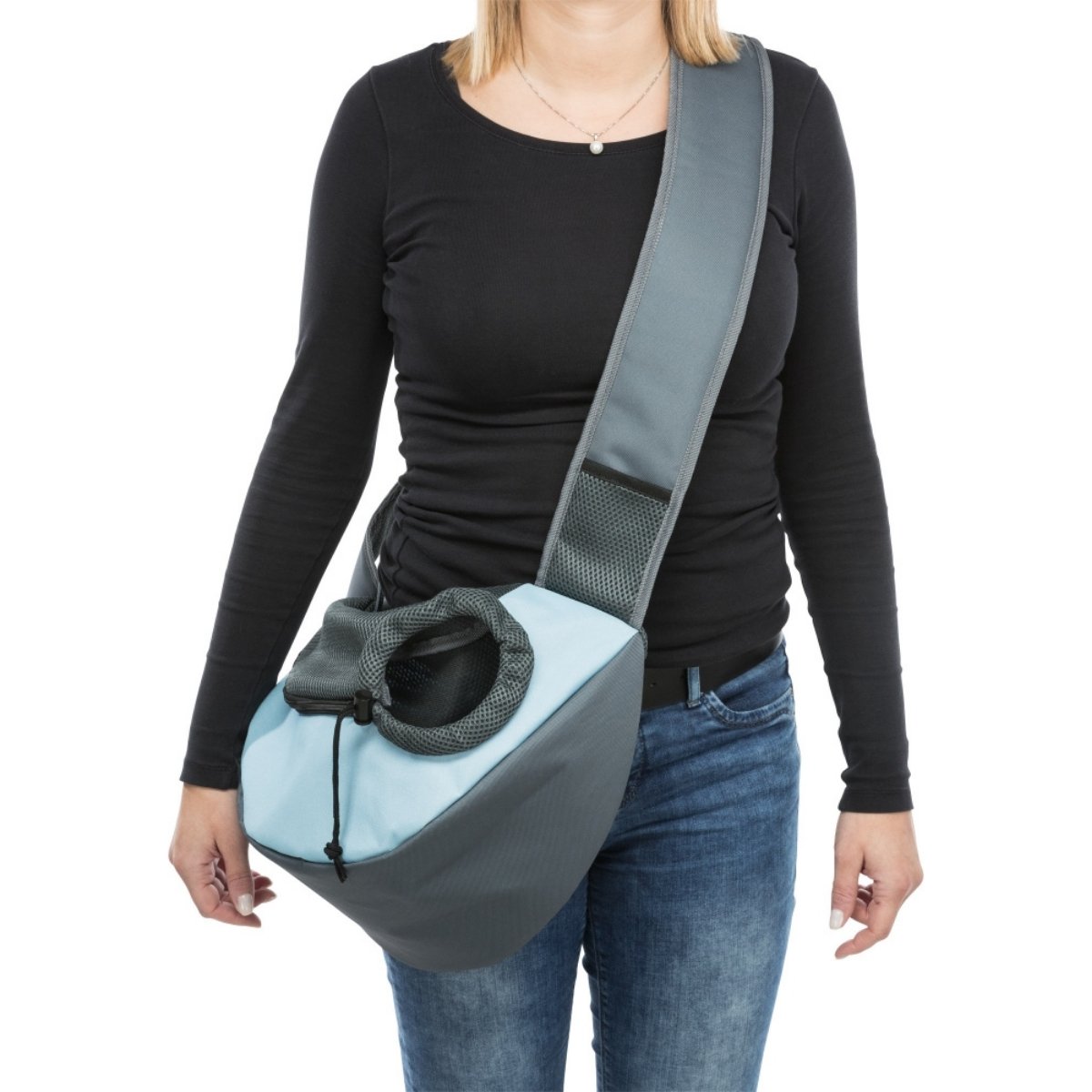 TRIXIE Sling, geantă transport câini și pisici, XS(max. 5kg), poliester, deschidere superioară, argintiu și albastru, 50 x 25 x 18 cm - poza 2