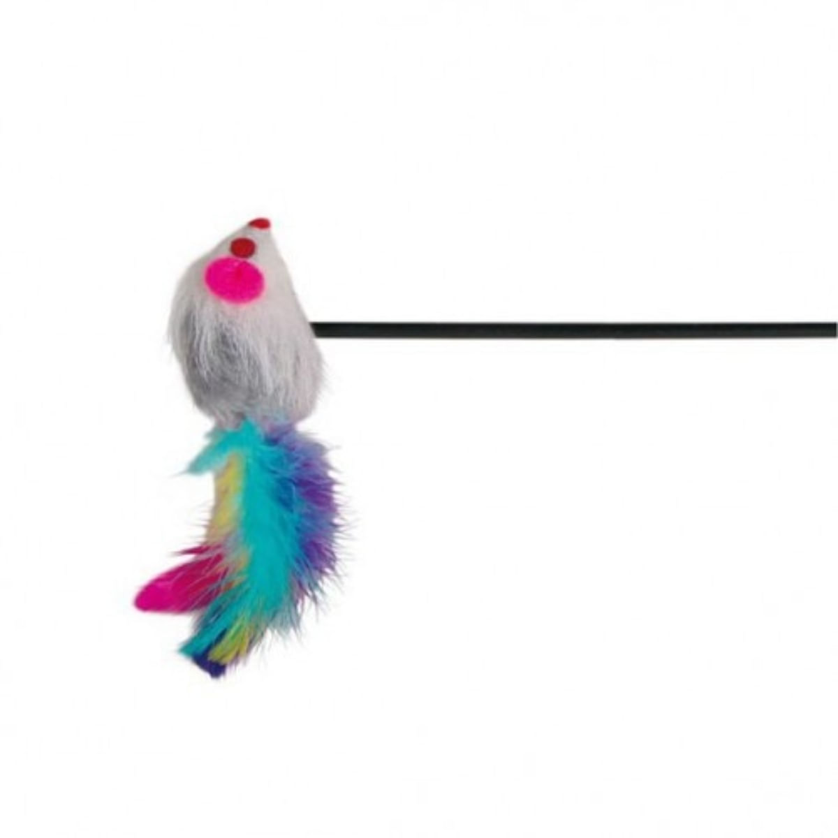 Trixie, undiță șoricel cu pană, jucărie, pisici, pluș, multicolor, 50cm - poza 2