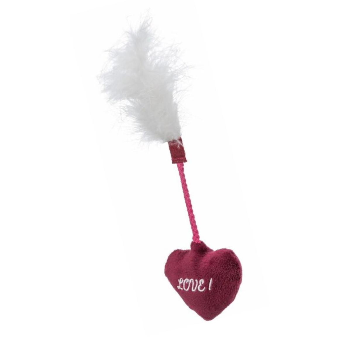 TRIXIE Valentine's Inima cu Pene, jucărie interactivă pisici, catnip, pluș, roșu, 20cm - poza 3